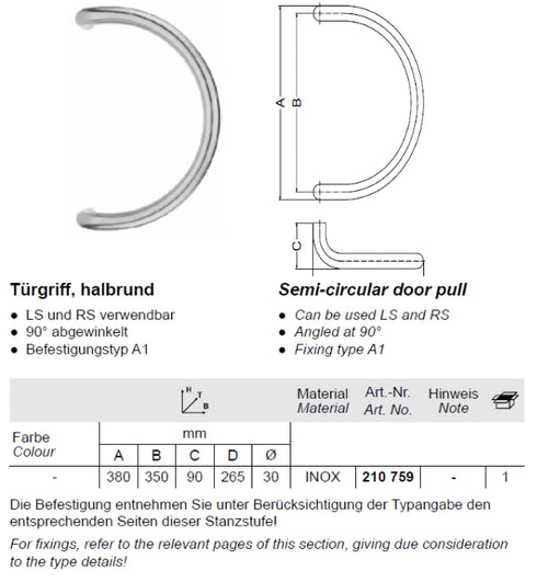 Schuco 210759 -380mm Stainless Steel Semi Circular Door Pull Handle - Premium Contemporary Architectural Hardware