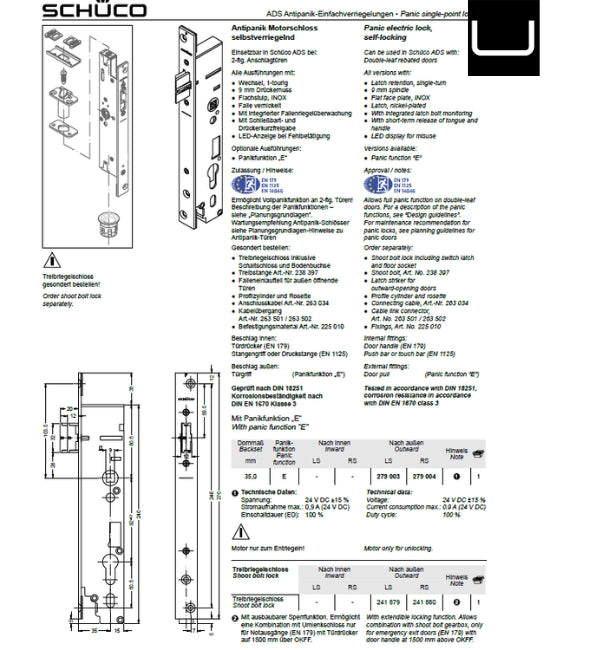Schuco 241880 -Shoot bolt lck RS 35-5No