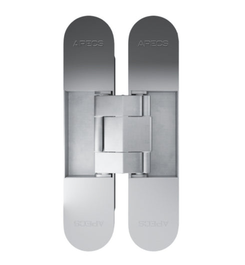 Metallic door hinge with 'Apecs' branding on a white background