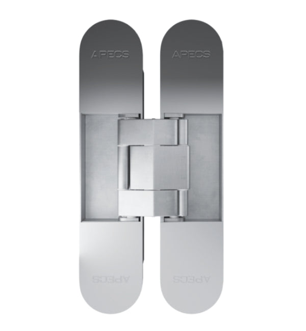 Metallic door hinge with 'Apecs' branding on a white background