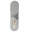 Gray door handle with keyhole on a white background