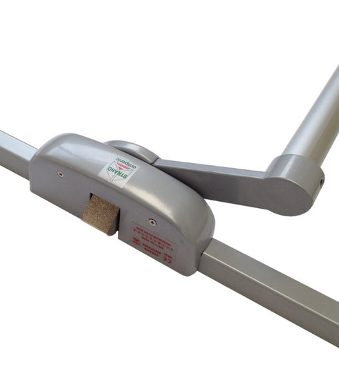 Metallic door handle on a white background