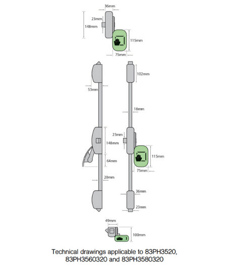 Technical drawing of a mechanical component with dimensions on a white background