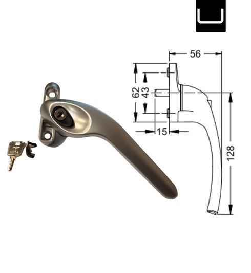 Poignée de fenêtre multipoints verrouillable Schuco 276509 blanche, côté gauche - 1 unité - Quincaillerie de sécurité avancée pour fenêtres
