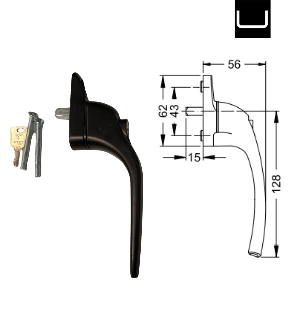 Cortizo Casement Inline Espag Window Handle Black