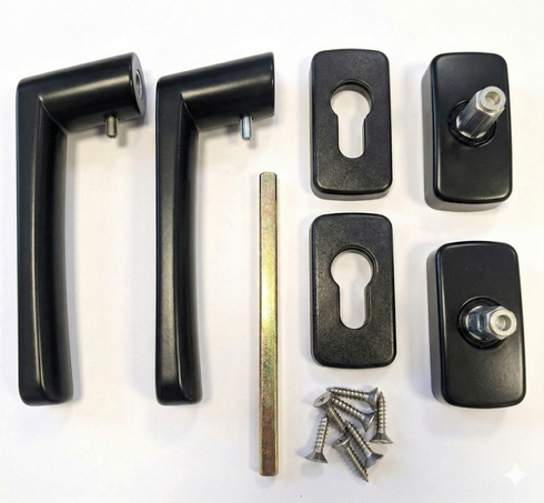Black door handles and lock components