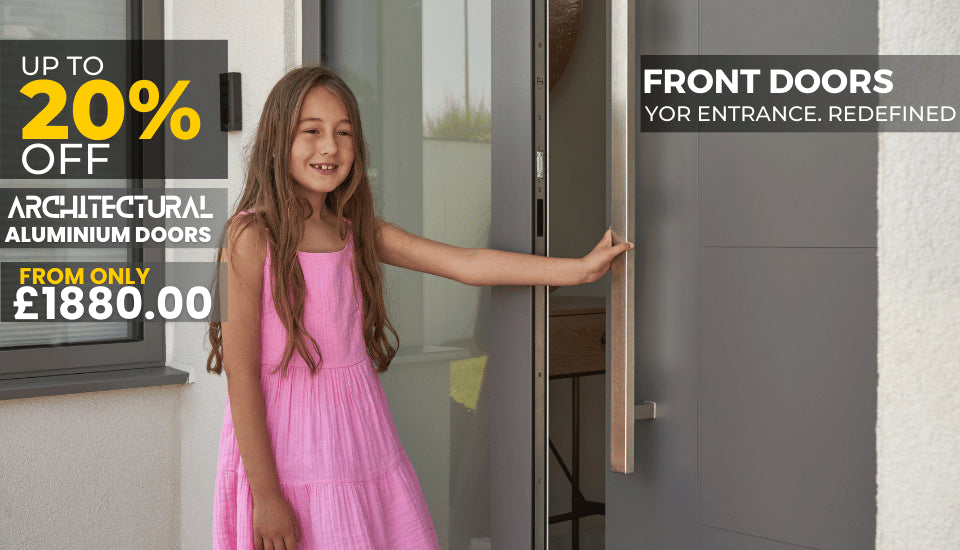 Secure and stylish aluminium front door from Unikdoors, perfect for residential entrances in Wales and UK .Nationwide delivery. Sale and Trade discounts available.