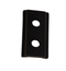 Black metal bracket with two holes on a white background