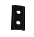 Black metal bracket with two holes on a white background