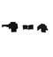 Three black plastic brackets on a white background