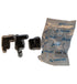 Two black plastic components and a clear plastic bag with 'Cortizo' branding on a white background.