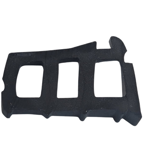 Black plastic component on a white background