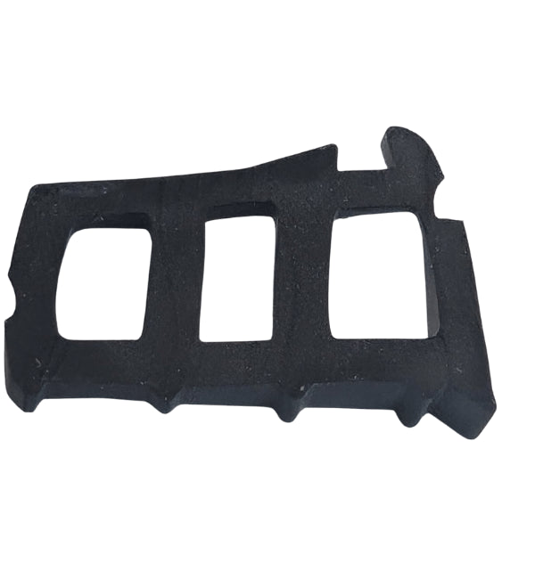 Black plastic component on a white background