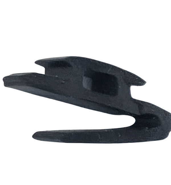 Black plastic clip on a white background
