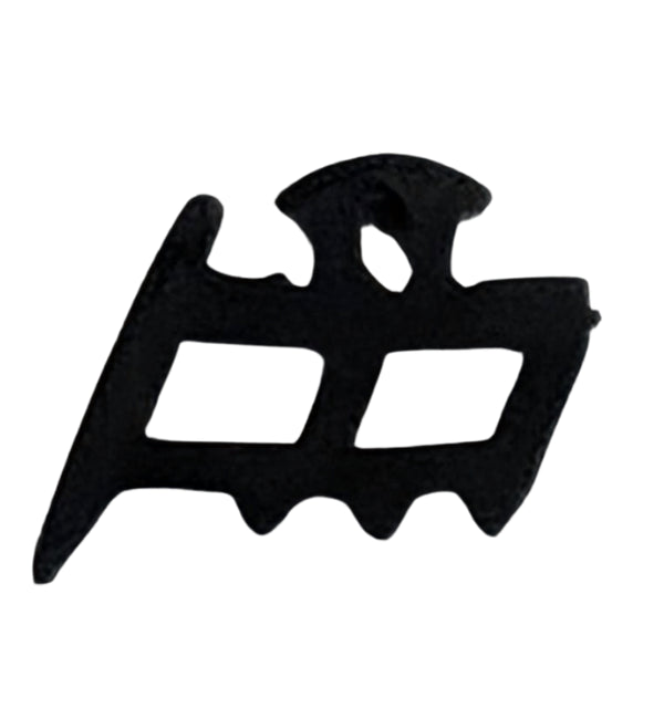 Black plastic tool with a unique design on a white background