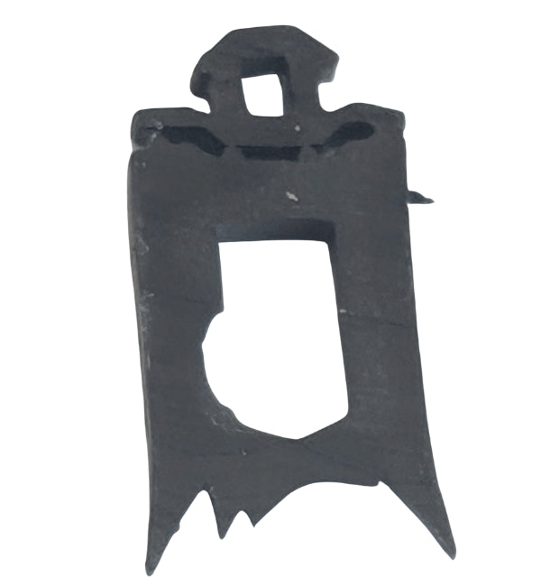 Black metal tool with a unique design on a white background