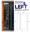 Modern door with left sidelight and measurements diagram on a white background