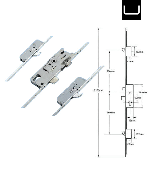 Fuhr 859 Type 4 Multipoint Lock – Latch, Deadbolt & 2 Hooks, Split Spindle, Right Hand FU859T445SS