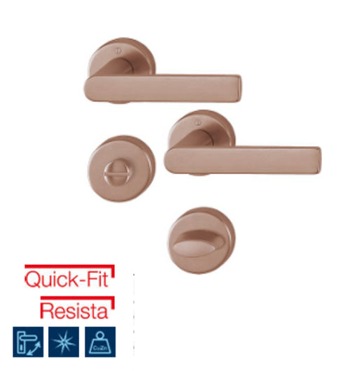 HOPPEbrasshandlesetonrosewithemergencyrelease-turnforbathroom-WCdoors-copper
