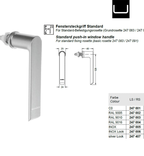 Schuco 247001 Window Handle Standard - Reliable Basic Window Control Hardware