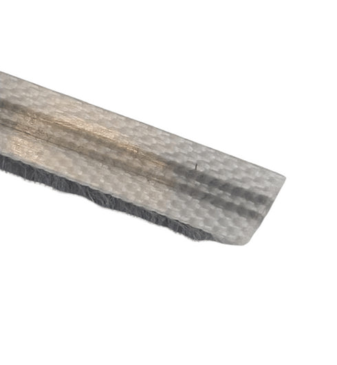 Metallic strip with a textured surface on a white background