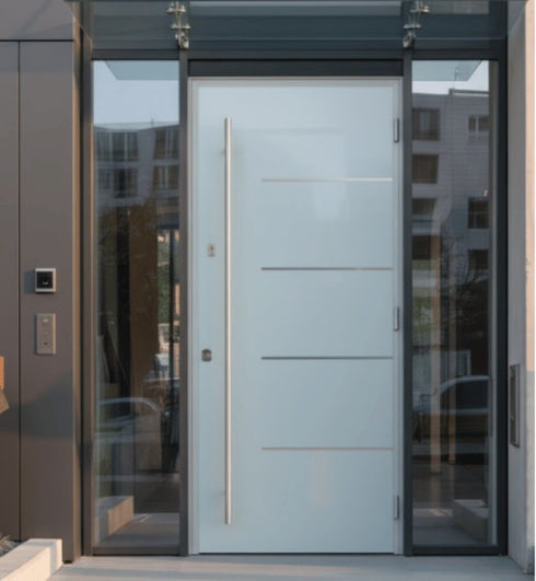 Maintenance-free Picton aluminium door with 3-star Kitemarked cylinder and low U-values.