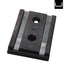 Black metal bracket with two holes on a white background