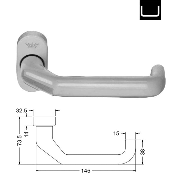 Genuine Schuco Sprung Level Door Handle Silver Satin- Ref 210709