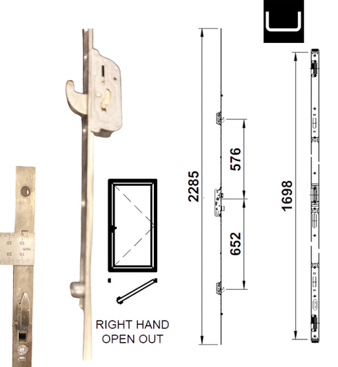 Smart Fuhr ACET283 Multipoint Lock Kit – Right Hand Full Height Keep for Visofold 1000 Bifold Door