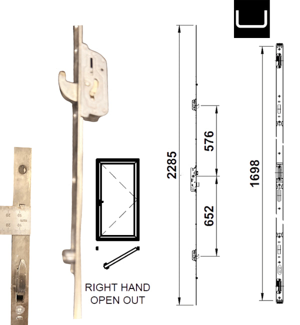 Smart Fuhr ACET283 Multipoint Lock Kit – Right Hand Full Height Keep for Visofold 1000 Bifold Door