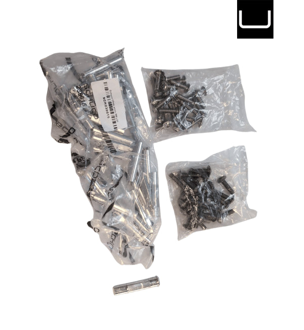 Packaged screws on a white background