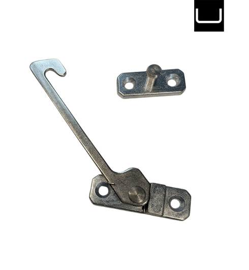 Metal window latch on a white background