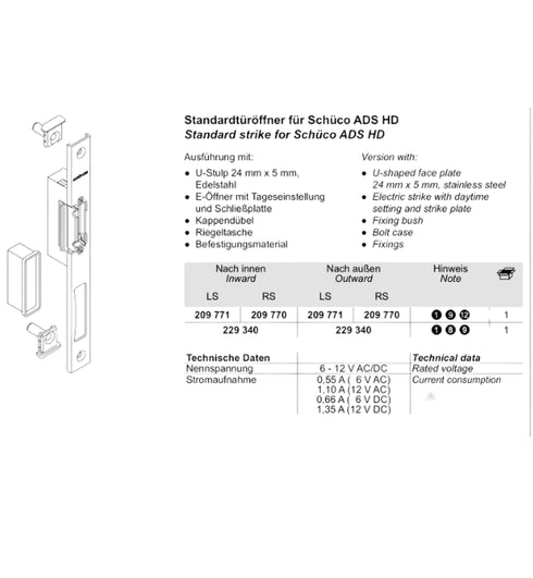 Schuco 209770 Electric Strike - Right Hand