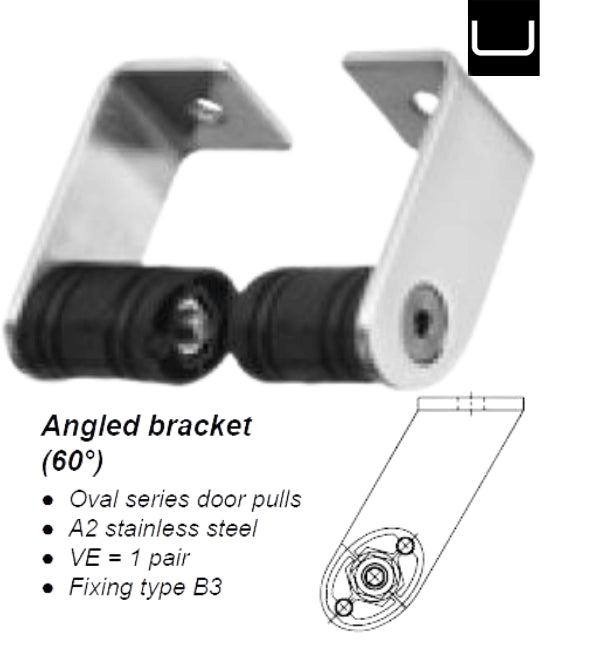 Schuco 210949 Angled bracket with door pulls and technical diagram on a white background available at UnikDoors