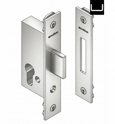 Pair of silver door LOCK with Schloo branding on a white background available at UNIKDOORS