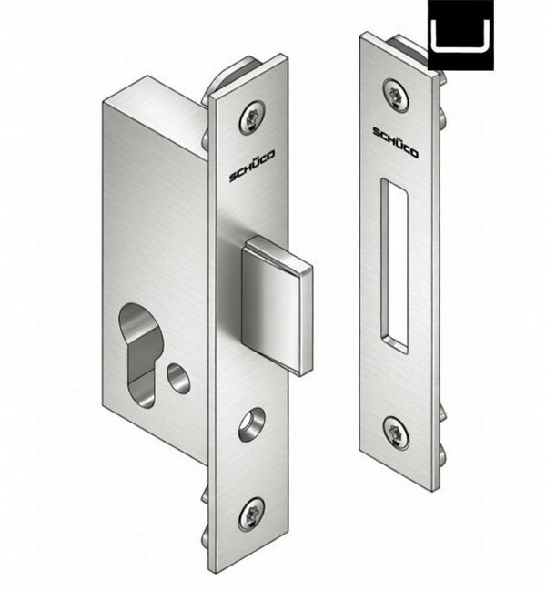 Pair of silver door LOCK with Schloo branding on a white background available at UNIKDOORS