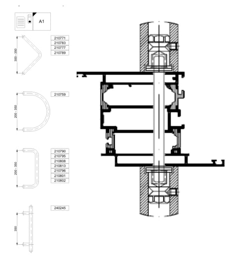Schuco 227686-Fixing Kit Type A1 for Schuco Round Door Pull Handle on Schuco AD UP 90
