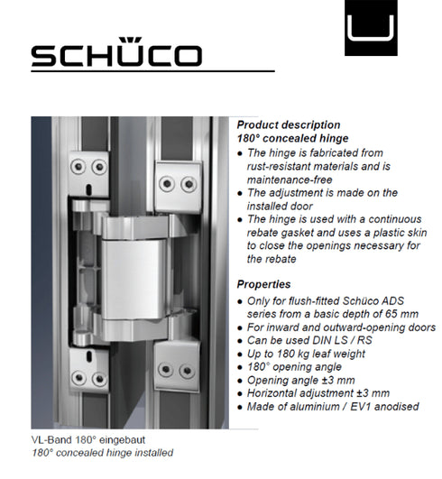 Schuco 240272 VL Band 180 Degree Concealed Hinge -10 No
