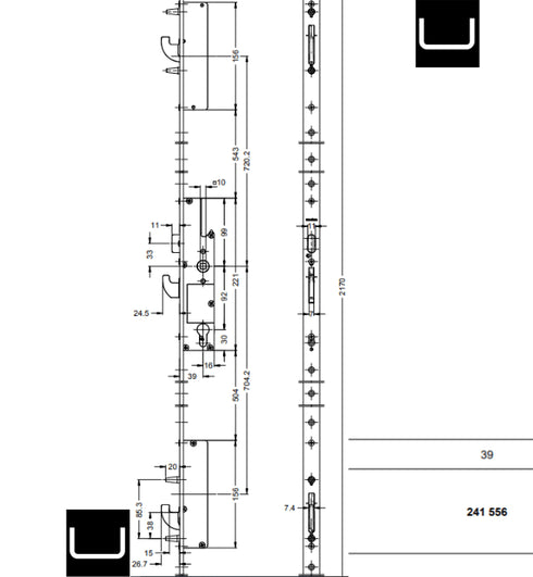 Schuco 241556 3-Haken- + Stiftverriegelungssystem