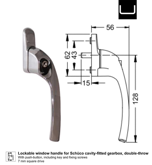 Poignée de fenêtre multipoints verrouillable Schuco 276509 blanche, côté gauche - 1 unité - Quincaillerie de sécurité avancée pour fenêtres