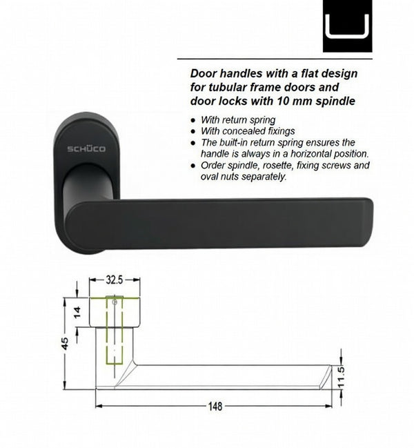 Schuco 240730 Lever door Handle -Black-Flat Design -Sold as 1