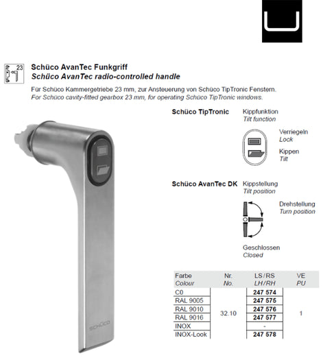Schuco 247578 AvanTec Radio controlled Handle S.Steel Look
