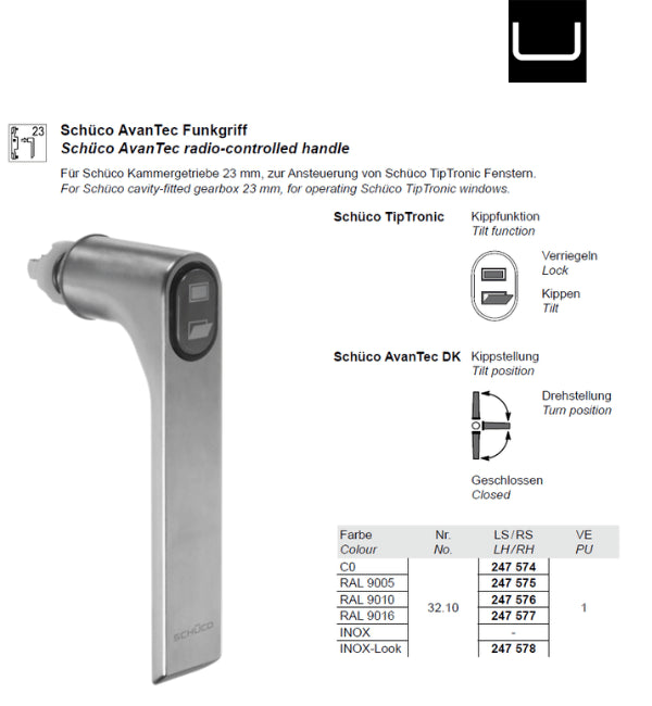 Schuco 247578 AvanTec Radio controlled Handle S.Steel Look