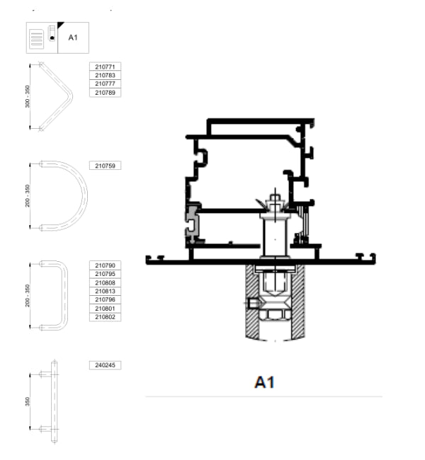 Schuco 269697-Pair of Fixing Kit Type A1 for Schuco Round Door Pull Handle on Schuco AD UP 75