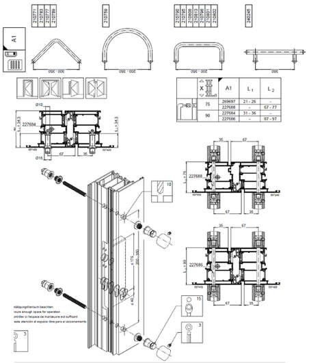 Schuco 227686-Fixing Kit Type A1 for Schuco Round Door Pull Handle on Schuco AD UP 90