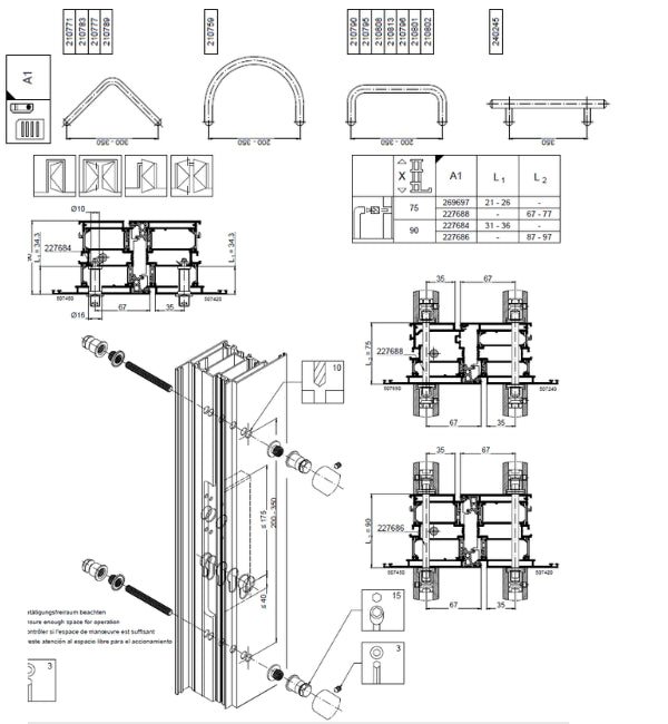 Schuco 227686-Fixing Kit Type A1 for Schuco Round Door Pull Handle on Schuco AD UP 90