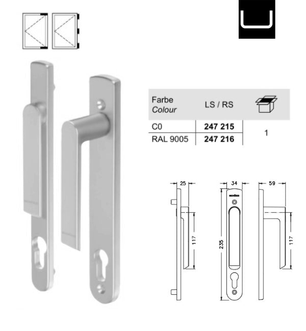 Schuco 247215 Standard Handle CO-Silver