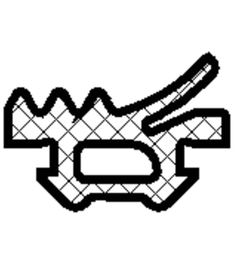 Black and white icon of a crocodile with a net
