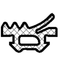 Black and white icon of a crocodile with a net