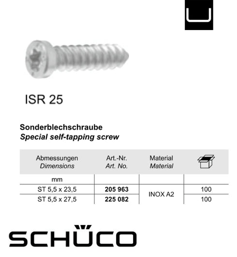 Schuco 205963-Socket head bolt ST5,5x23,5 ISR25 -100 Pieces